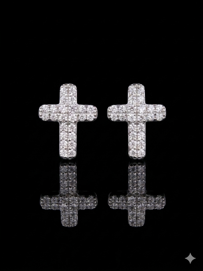 Moissanite Mini Cross Stud Earrings