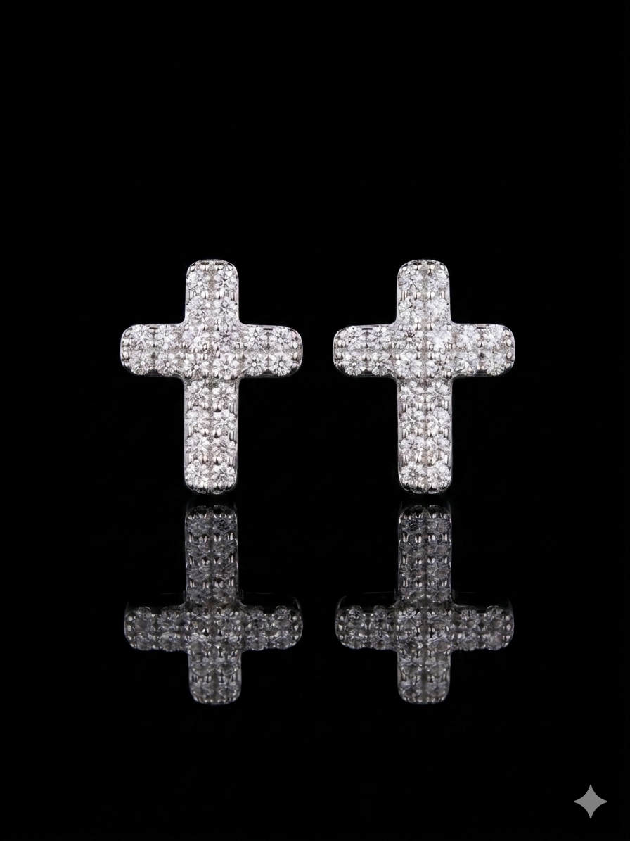 Moissanite Mini Cross Stud Earrings