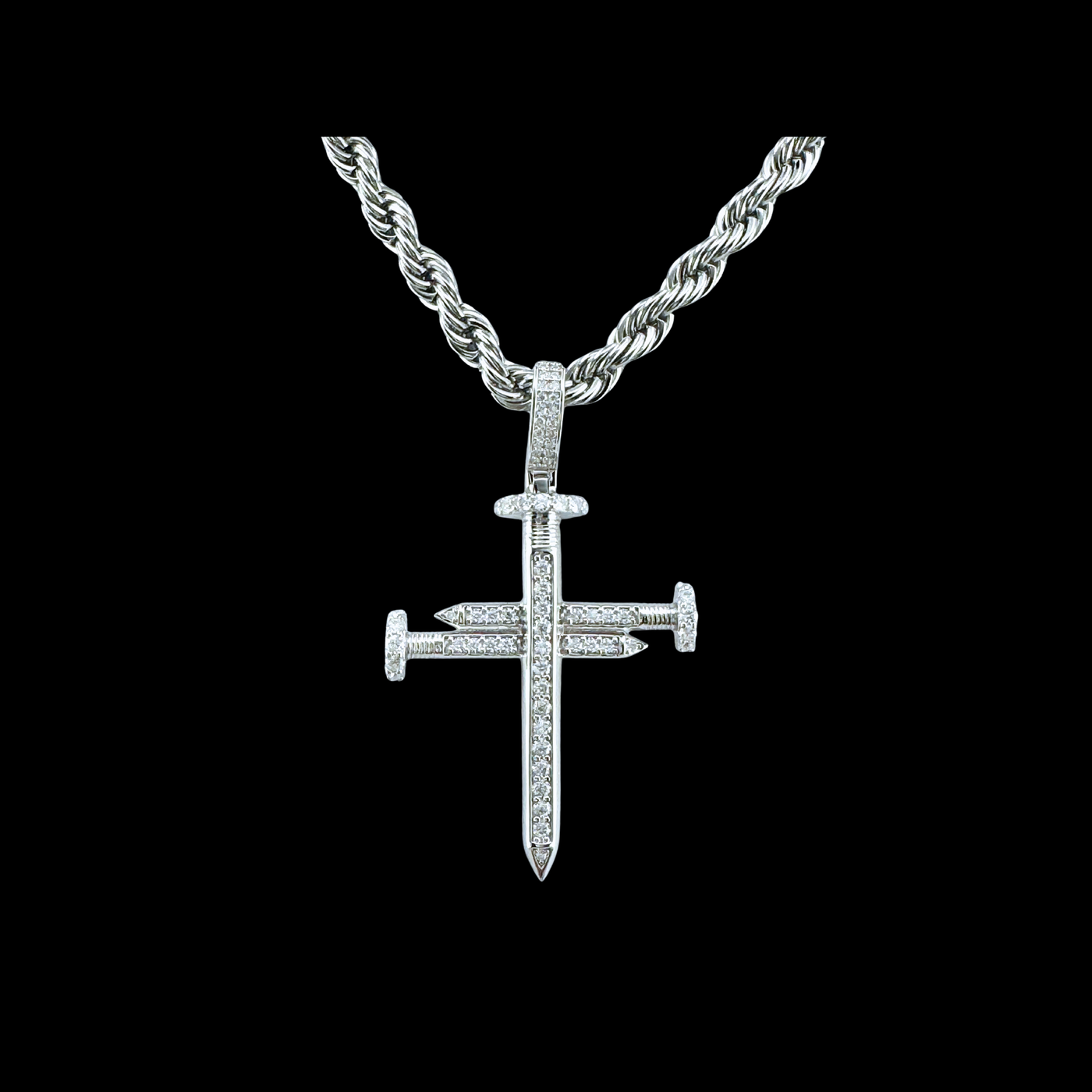 Moissanite in 18K White Gold Over Sterling Silver Nail Cross Pendant