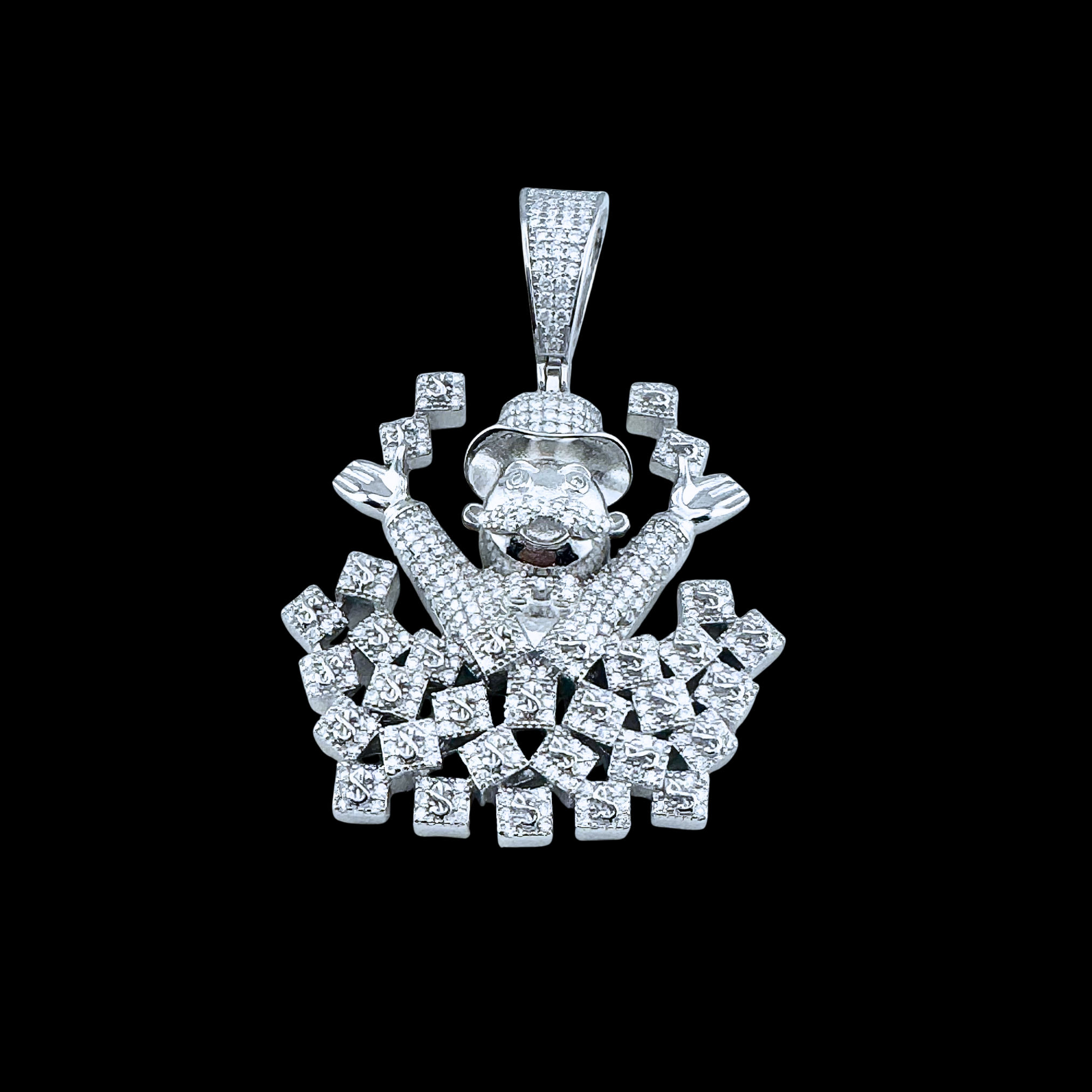 Moissanite in 18K White Gold Over Sterling Silver Money Man Pendant