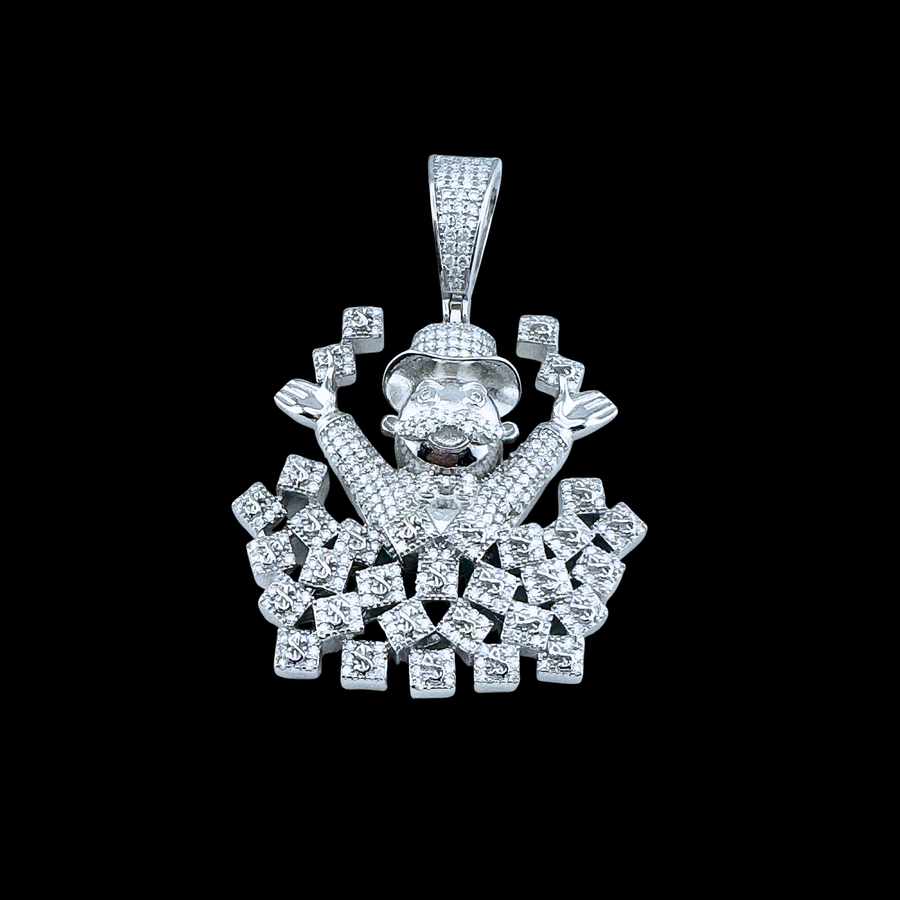 Moissanite in 18K White Gold Over Sterling Silver Money Man Pendant