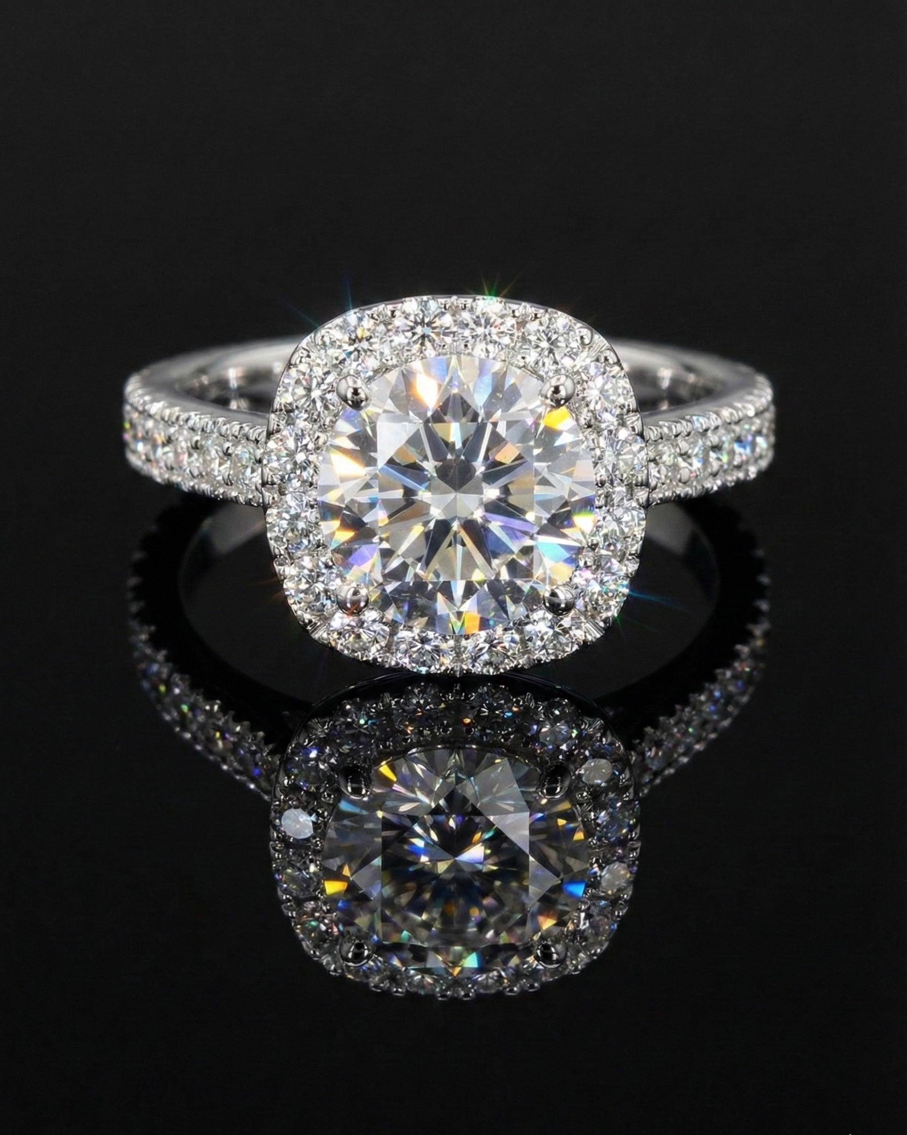 1.75ct Moissanite Square Halo Wedding/Promise Ring