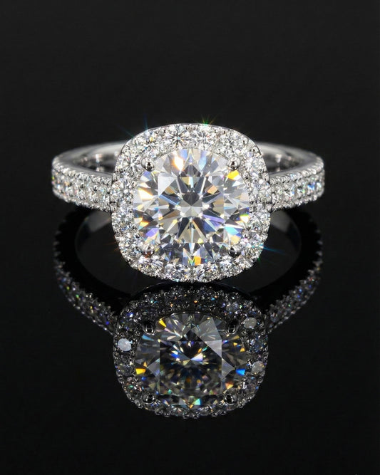 1.75ct Moissanite Square Halo Wedding/Promise Ring