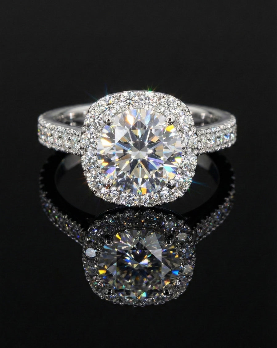 1.75ct Moissanite Square Halo Wedding/Promise Ring