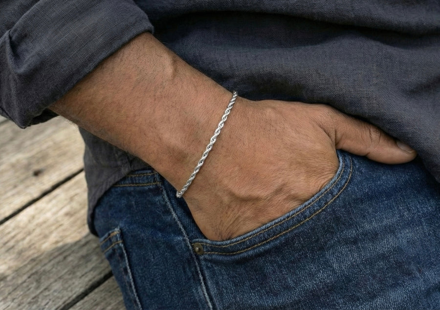 3mm Rope Bracelet In 18K White Gold