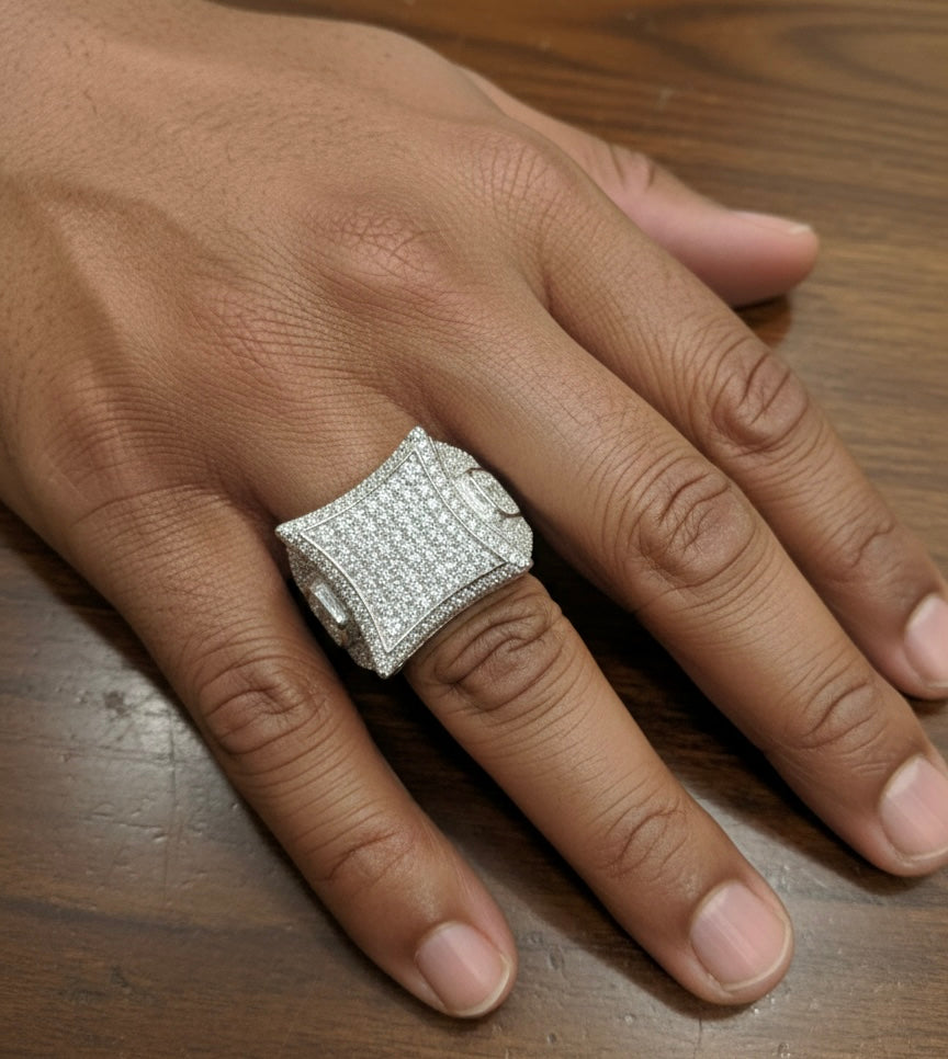 Oversized Iced Out Square Moissanite Ring