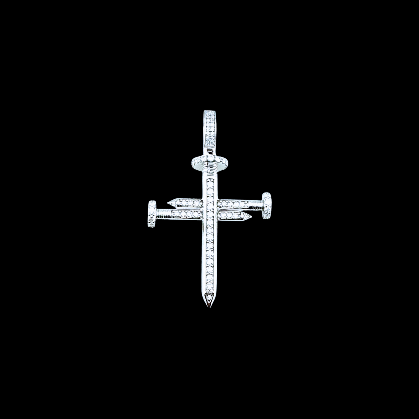 Moissanite in 18K White Gold Over Sterling Silver Nail Cross Pendant