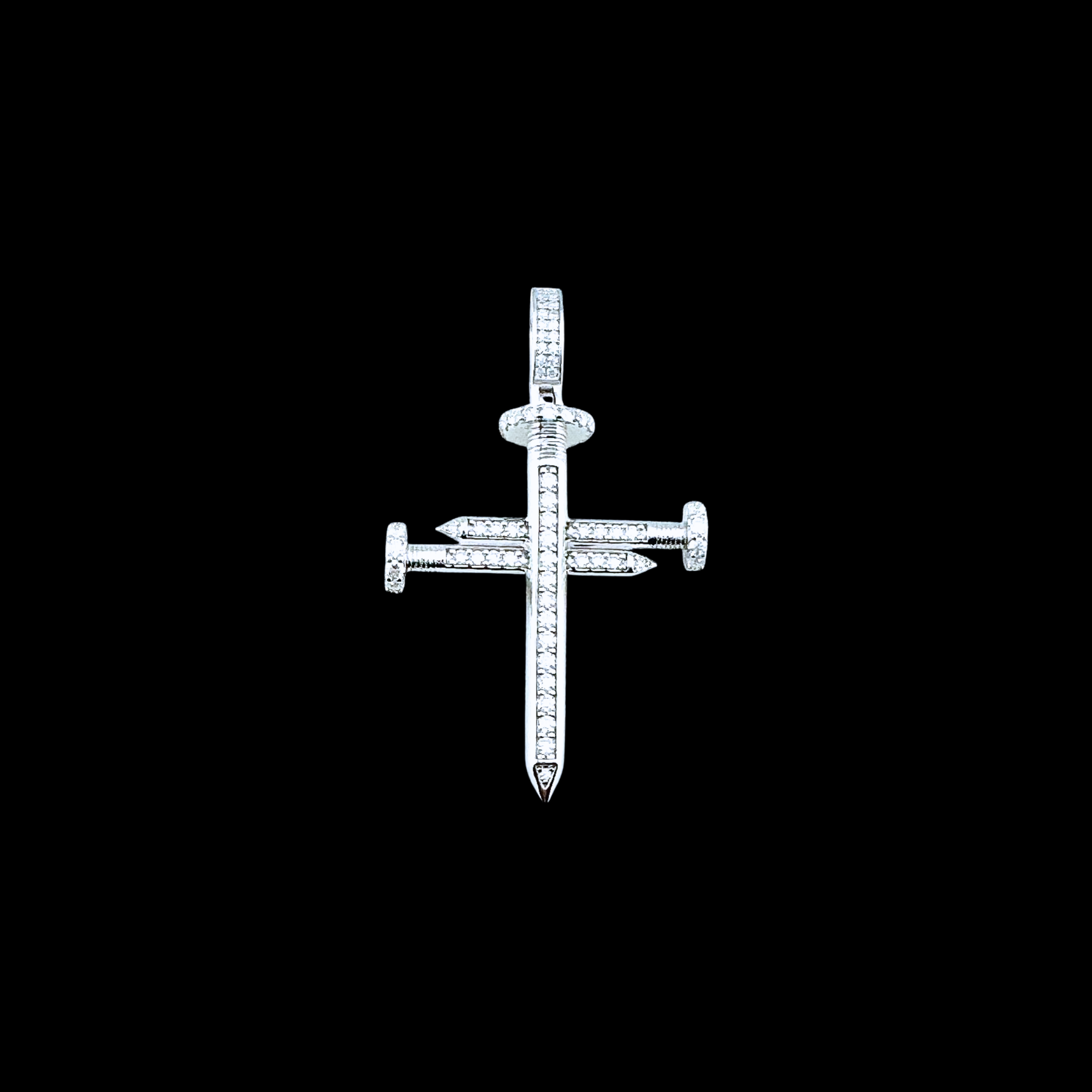 Moissanite in 18K White Gold Over Sterling Silver Nail Cross Pendant