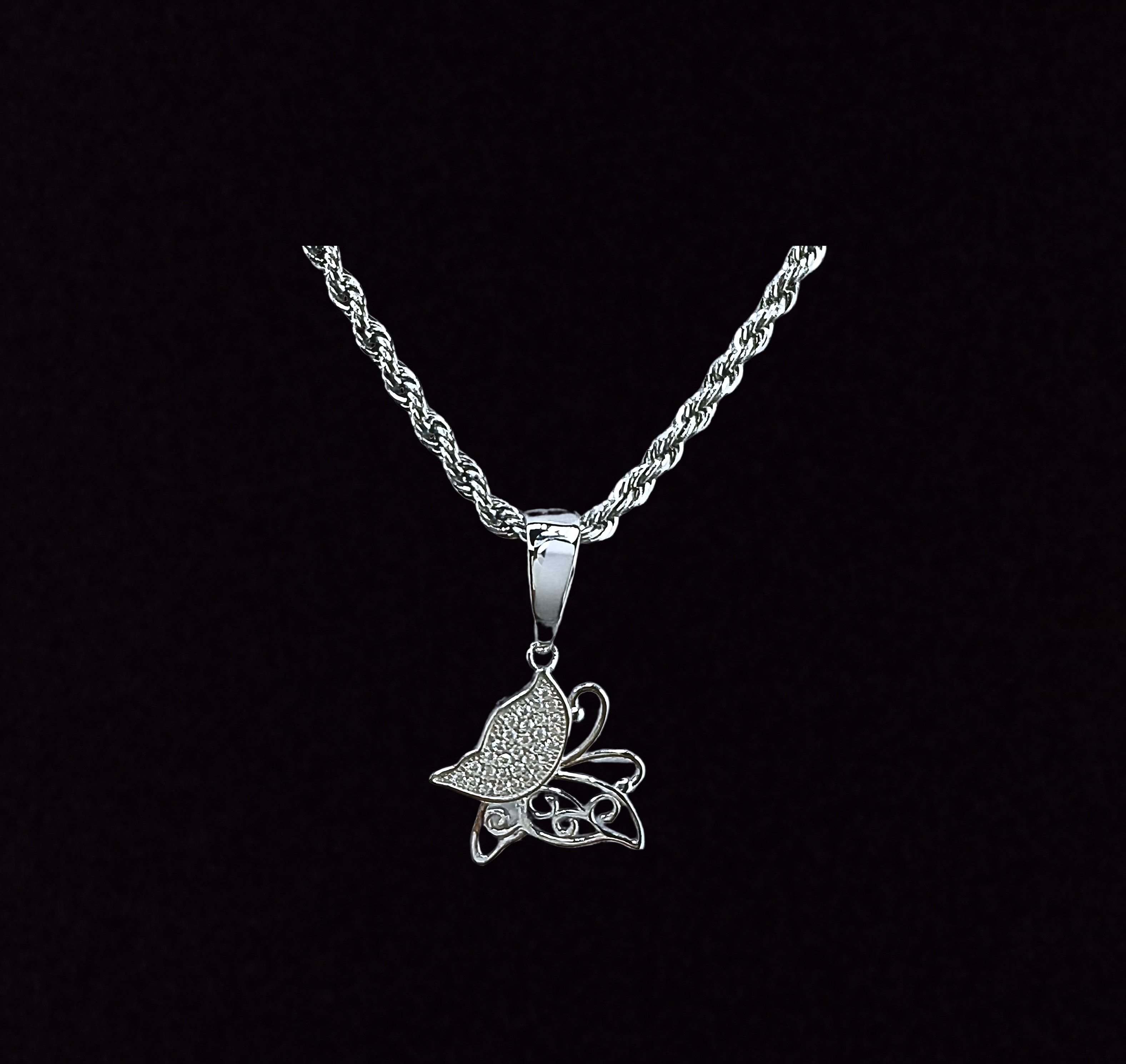 Moissanite in 925 Sterling Silver Butterfly Pendant