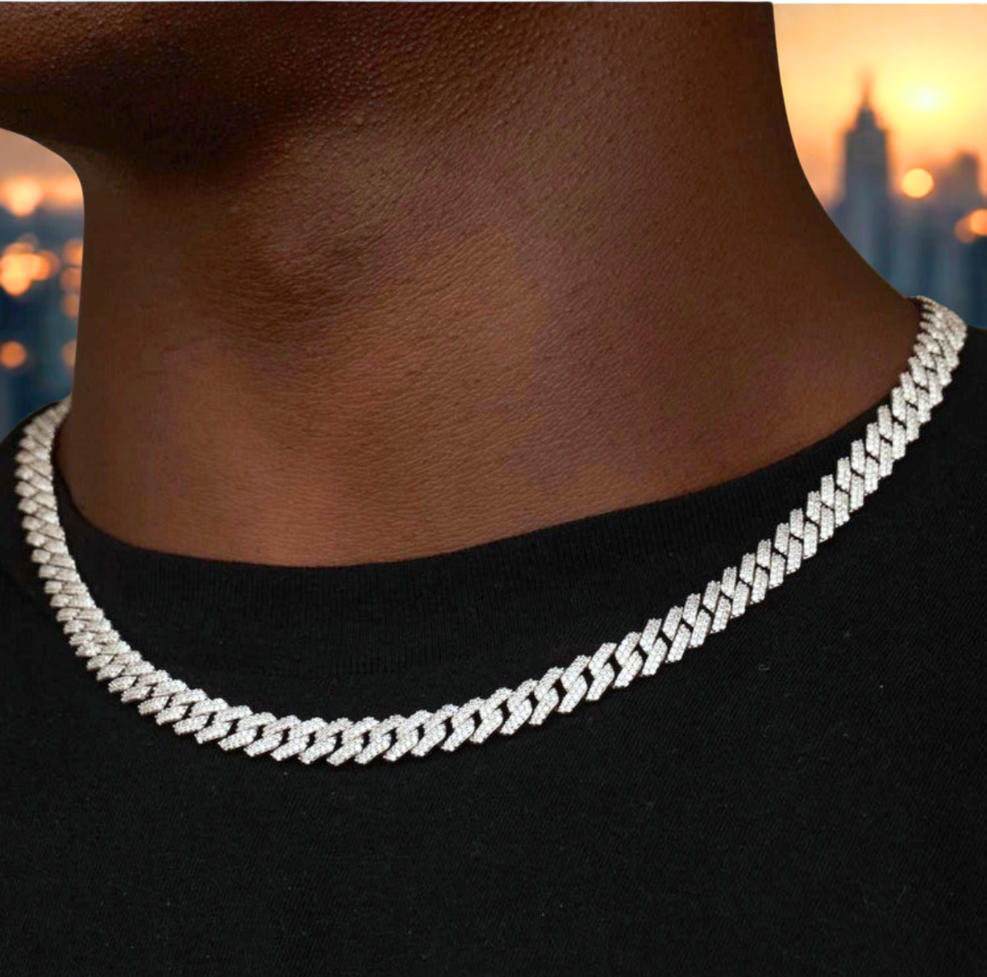 Moissanite in 18K White Gold Over Sterling Silver 8.5MM Miami Cuban Chain Necklace