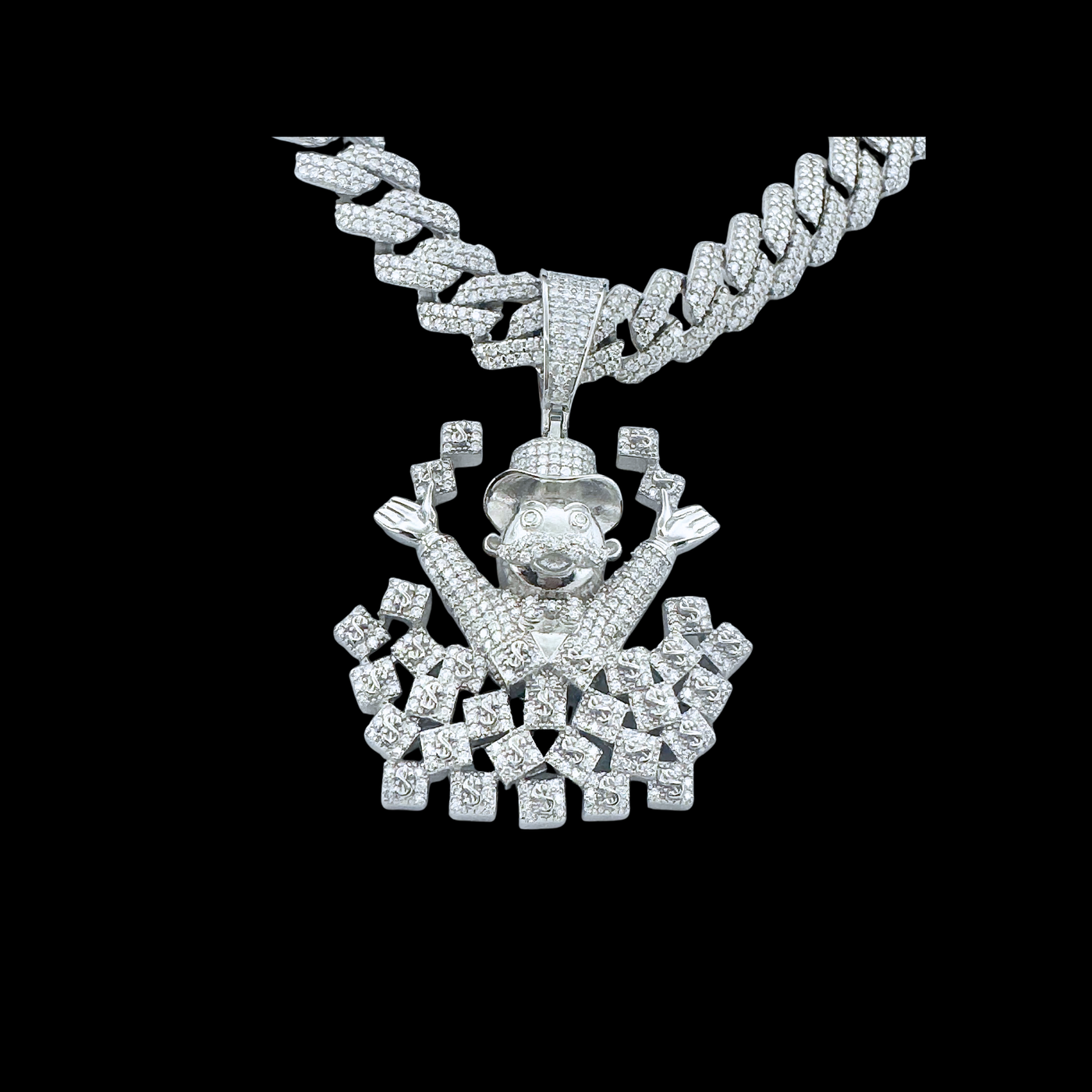 Moissanite in 18K White Gold Over Sterling Silver Money Man Pendant