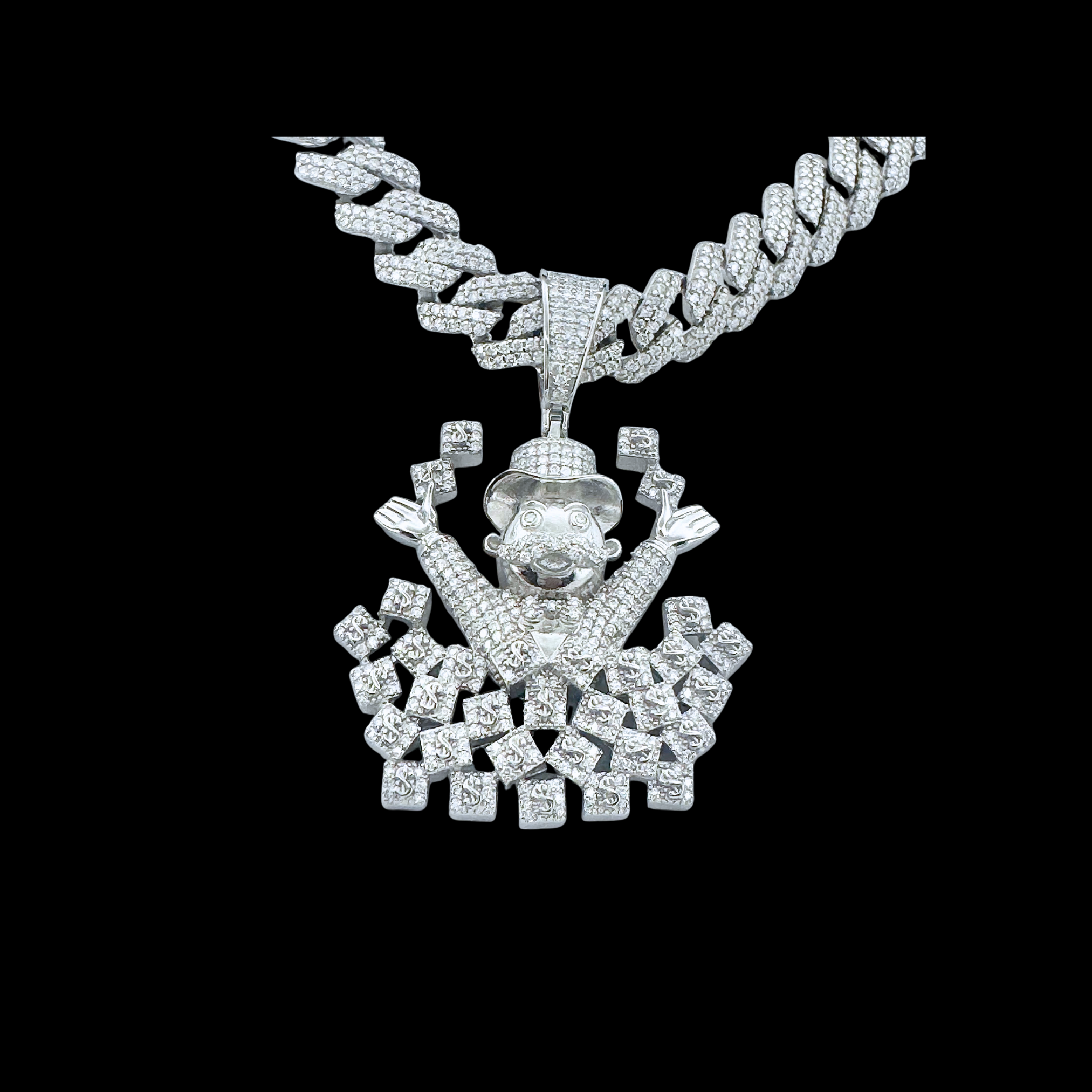 Moissanite in 18K White Gold Over Sterling Silver Money Man Pendant