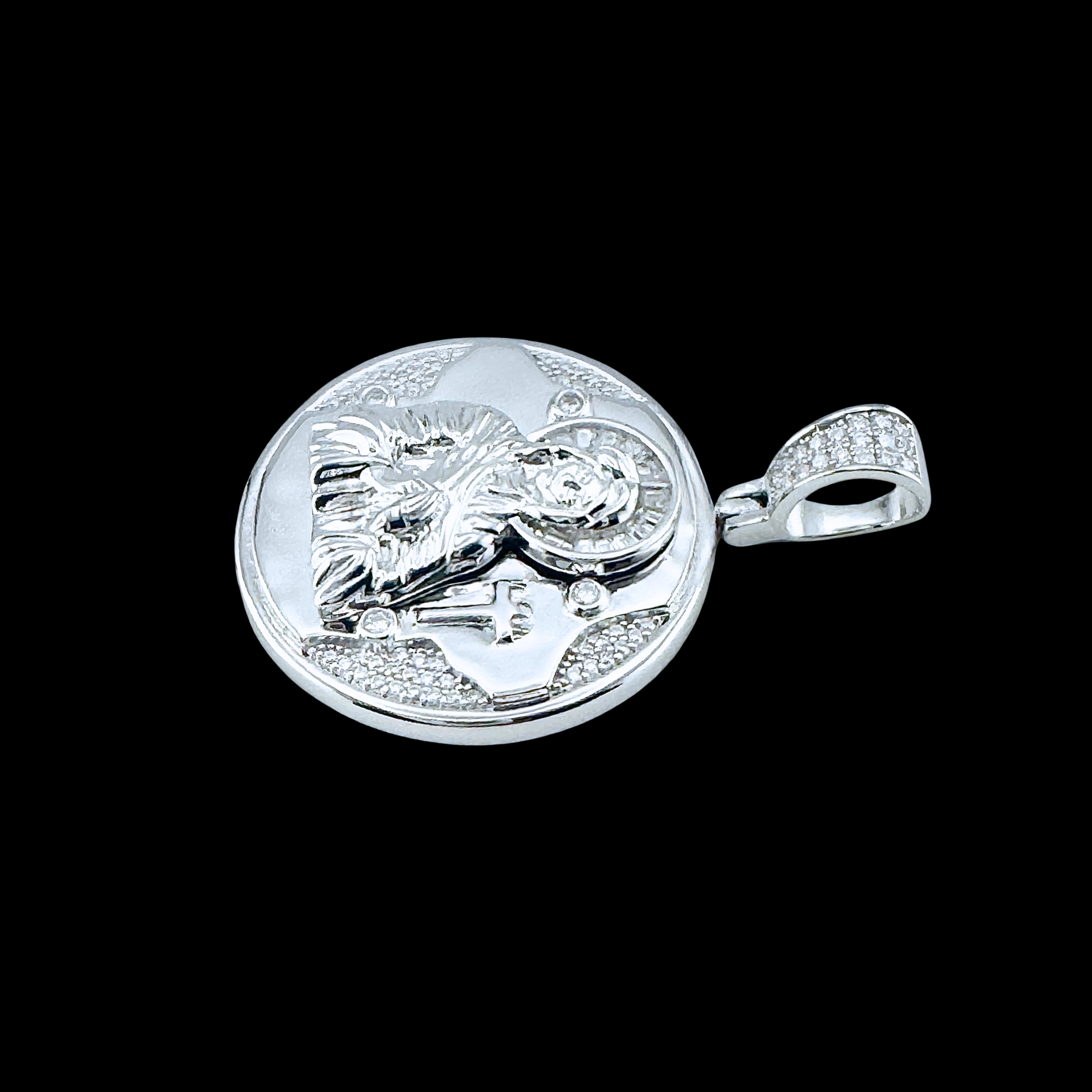 Moissanite in 18K White Gold Over Sterling Silver Virgin Mary Pendant