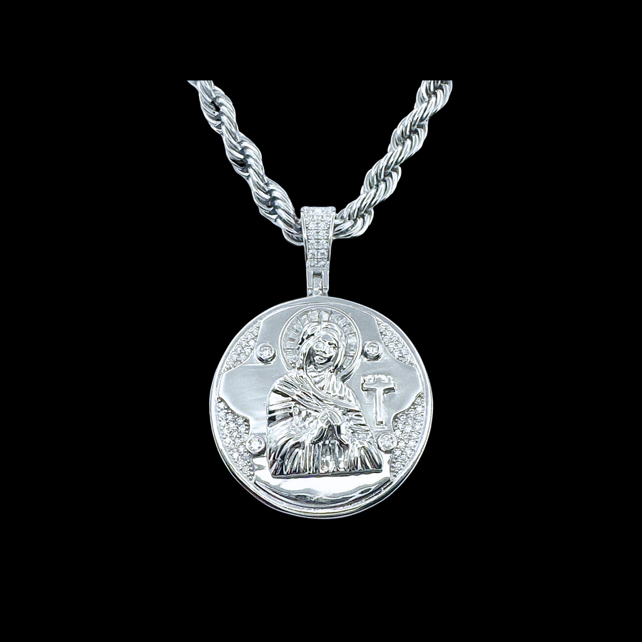 Moissanite in 18K White Gold Over Sterling Silver Virgin Mary Pendant
