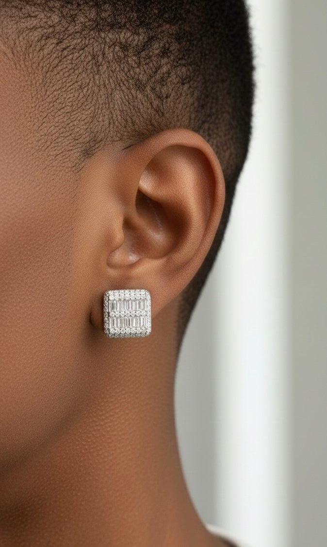 Baguette and Brilliant Moissanite Earrings