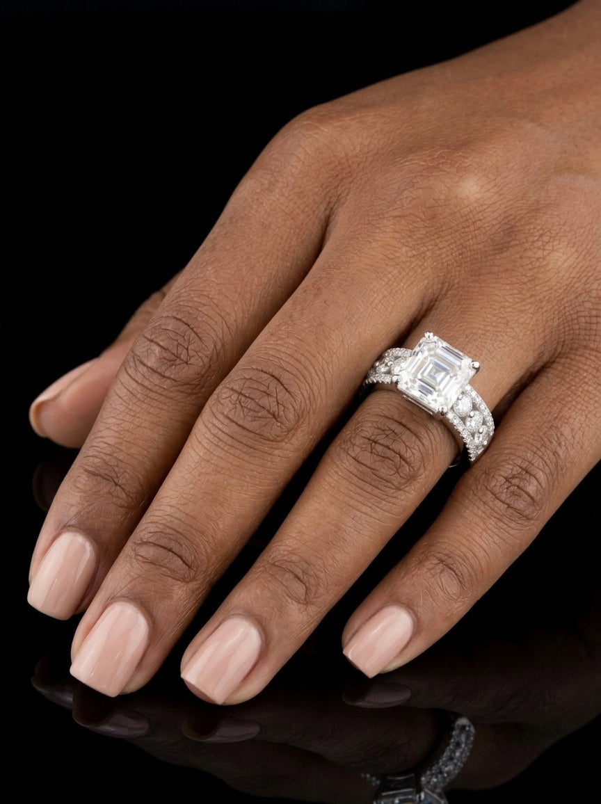 Asscher Cut Moissanite Wedding/Promise Ring