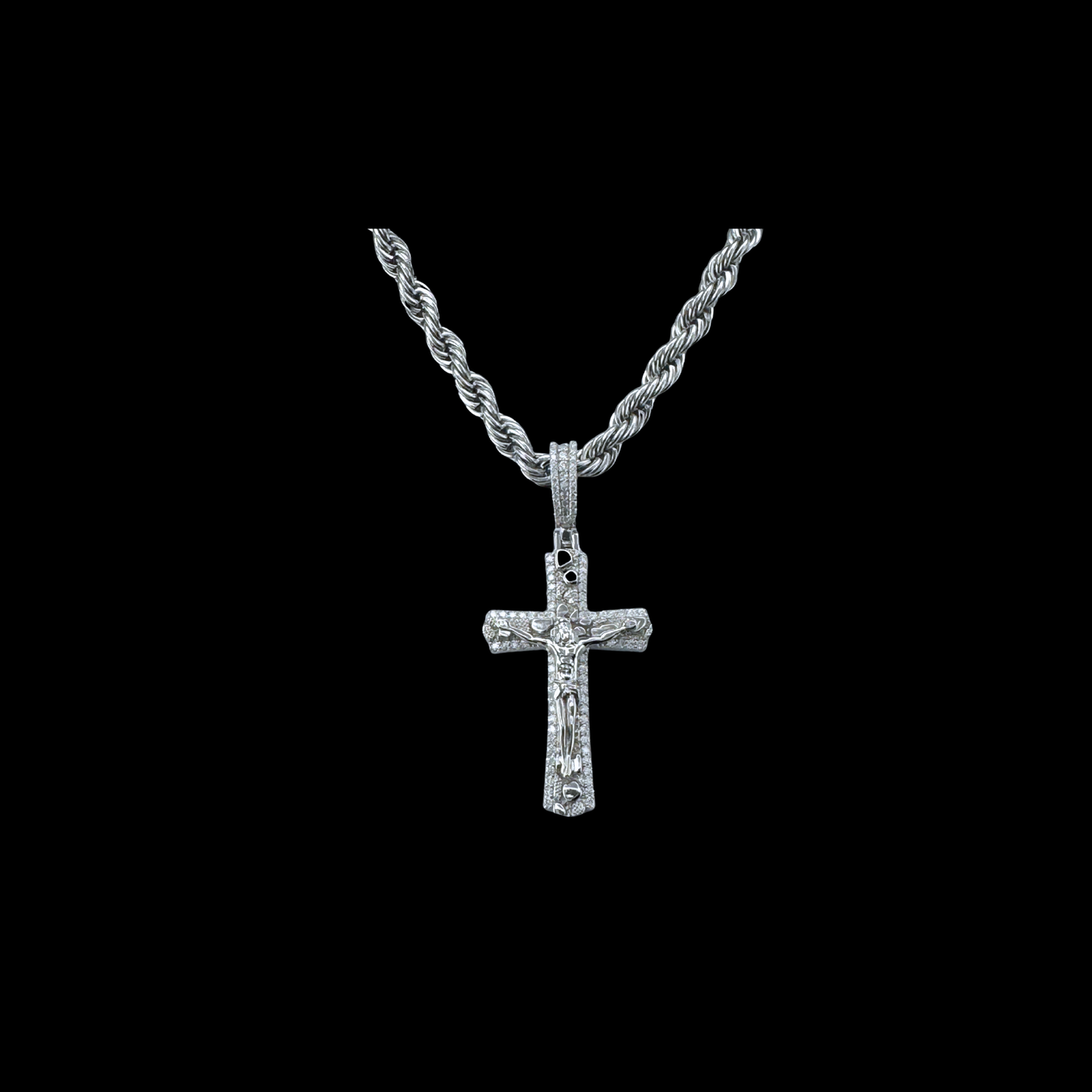 Moissanite in 18K White Gold Over Sterling Silver Nugget Cross Crucifix Pendant