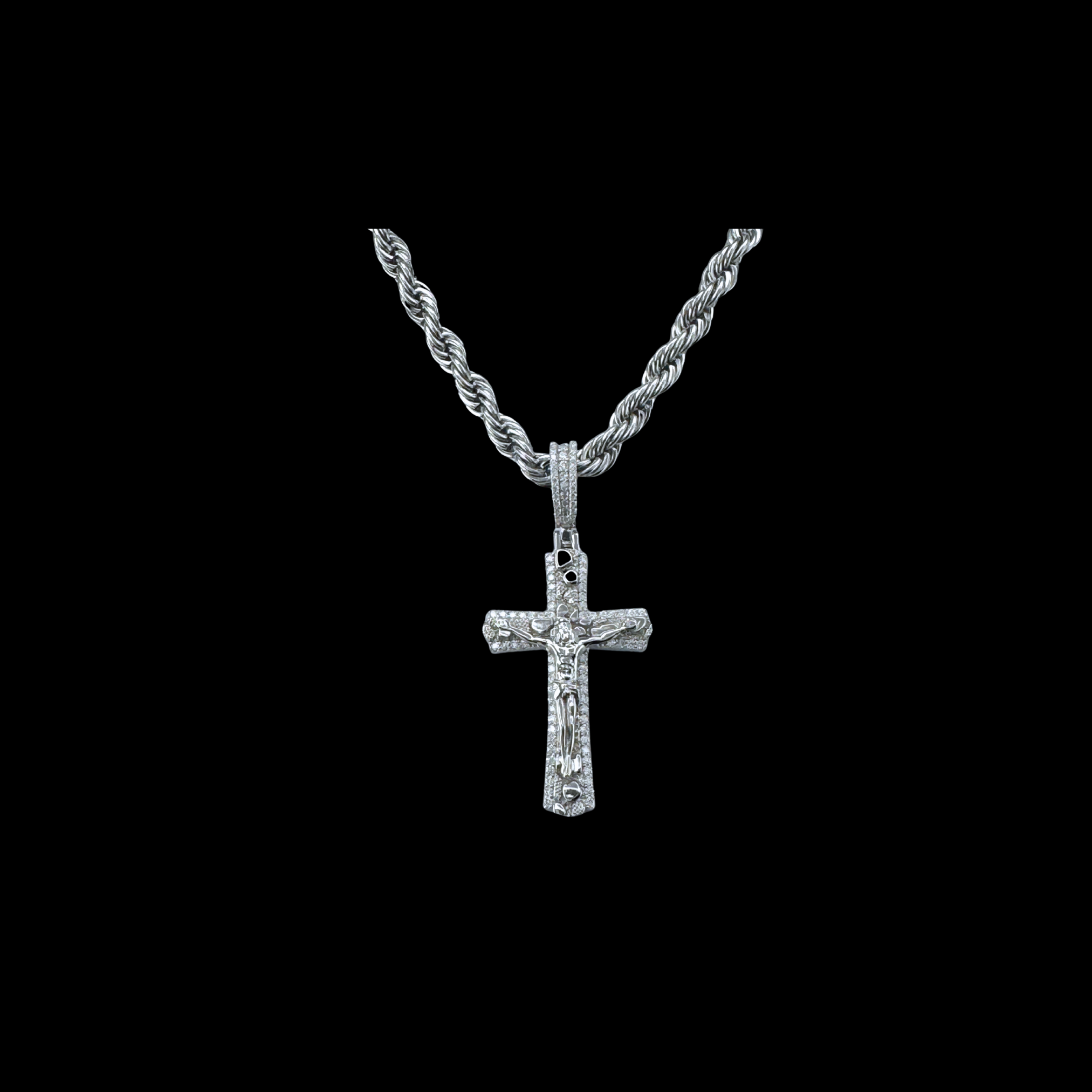 Moissanite in 18K White Gold Over Sterling Silver Nugget Cross Crucifix Pendant