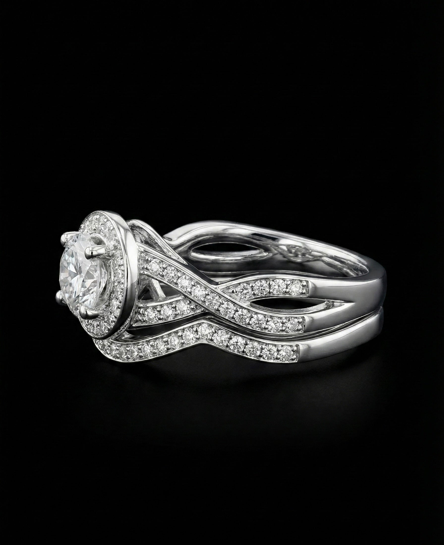 Eternal Twist Round Center HaloMoissanite Wedding/Promise Ring
