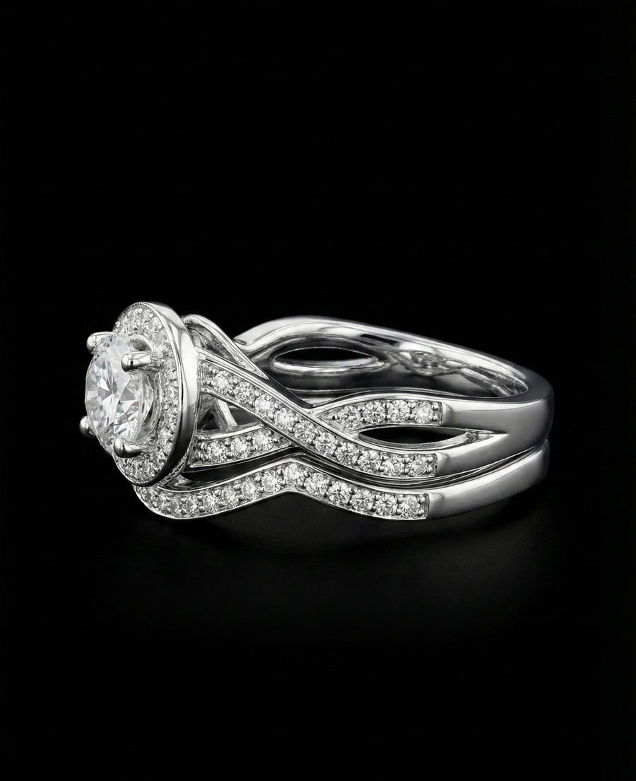 Eternal Twist Round Center HaloMoissanite Wedding/Promise Ring