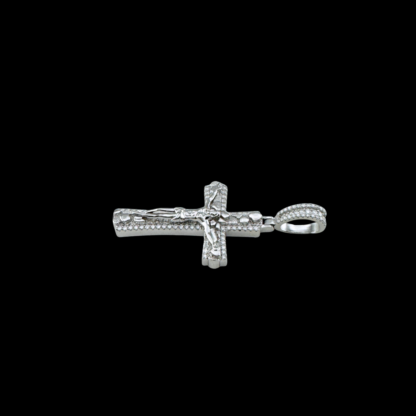 Moissanite in 18K White Gold Over Sterling Silver Nugget Cross Crucifix Pendant