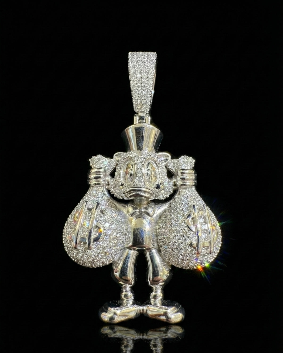 Moissanite Duck Holding Money Bag Pendant