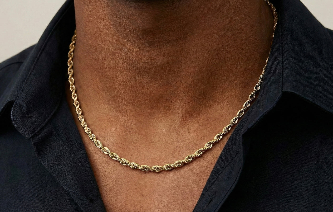 4mm Rope Chain/Necklace in 18K Yellow Gold