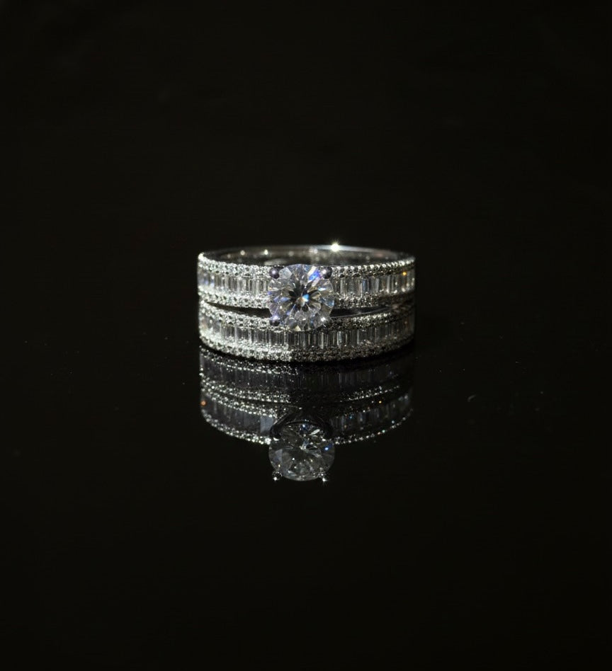 Moissanite BaguetteWedding Rings Duo Set