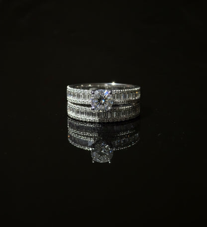 Moissanite BaguetteWedding Rings Duo Set