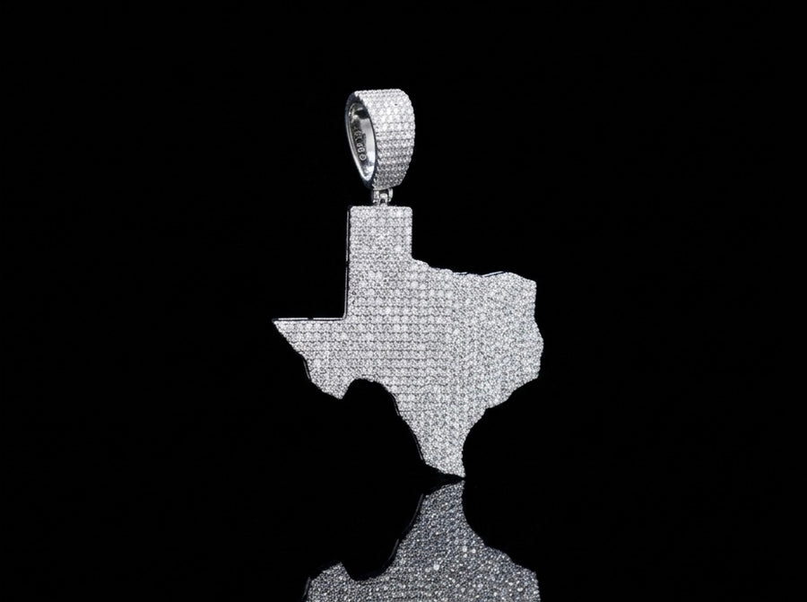 Iced Out Moissanite Texas Map Pendant