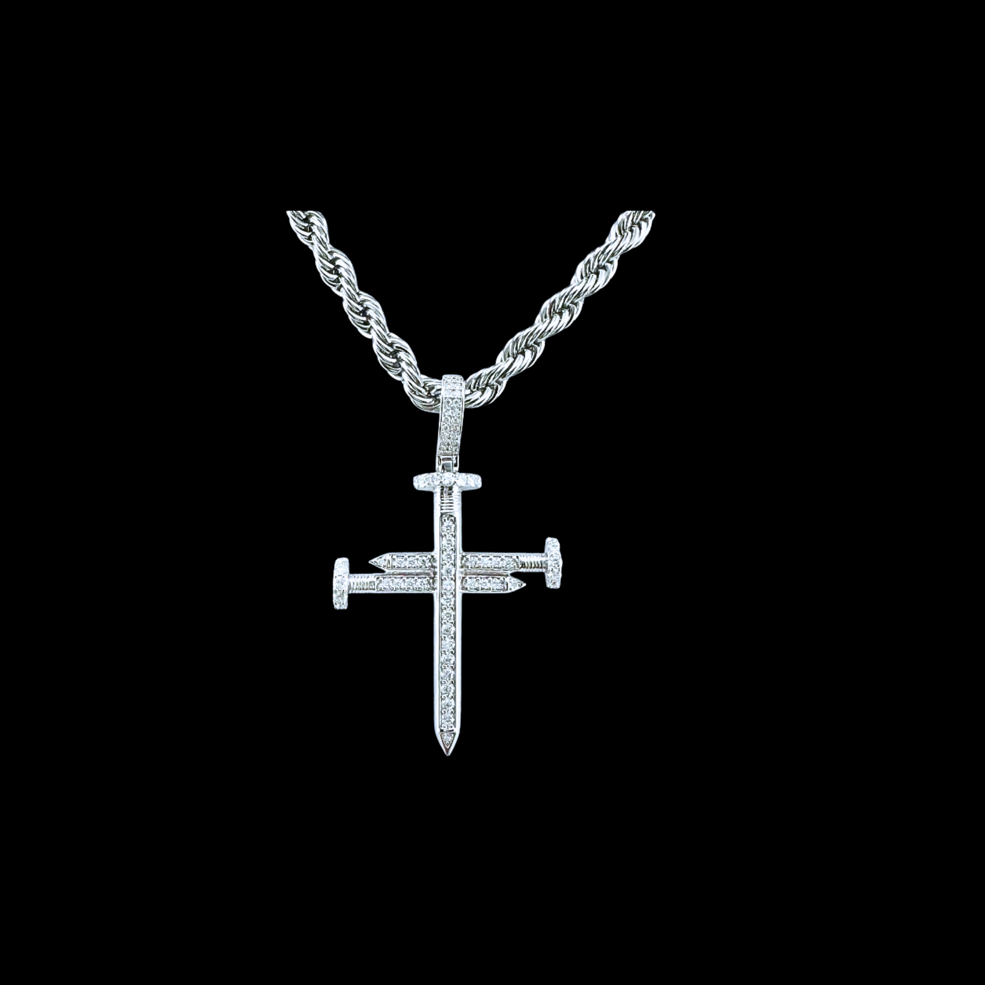 Moissanite in 18K White Gold Over Sterling Silver Nail Cross Pendant