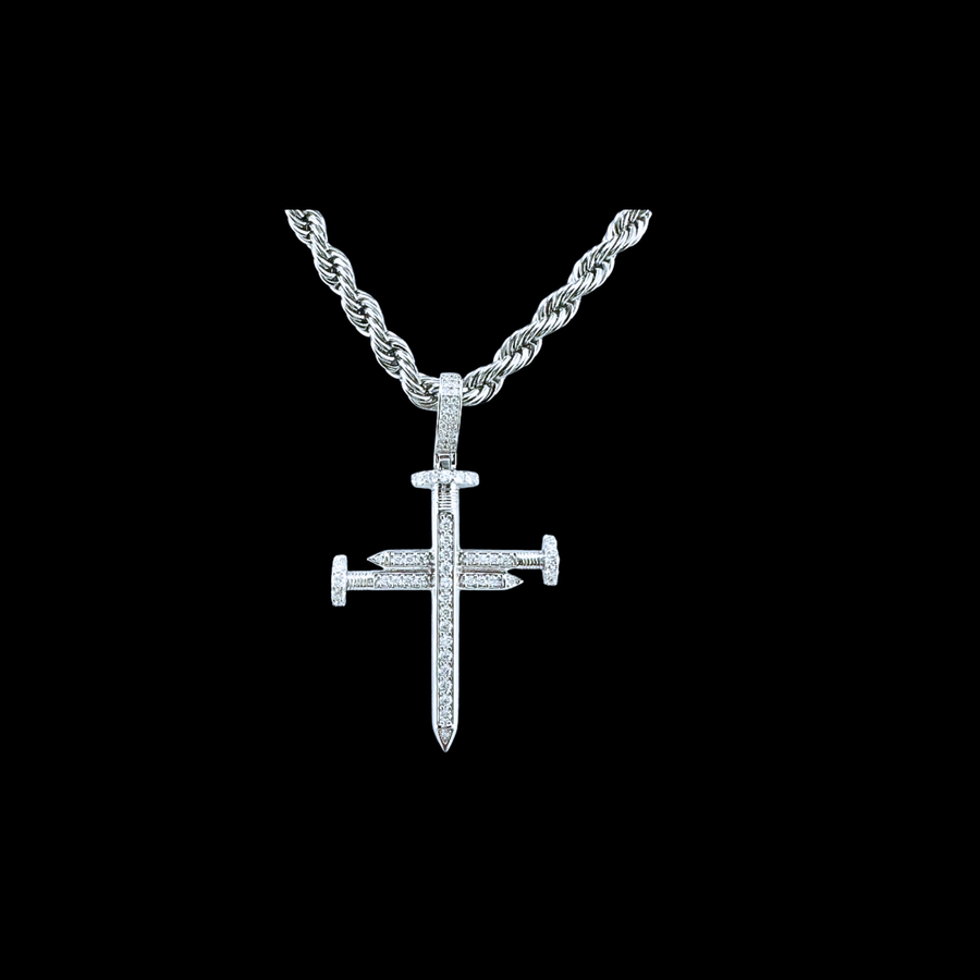 Moissanite in 18K White Gold Over Sterling Silver Nail Cross Pendant