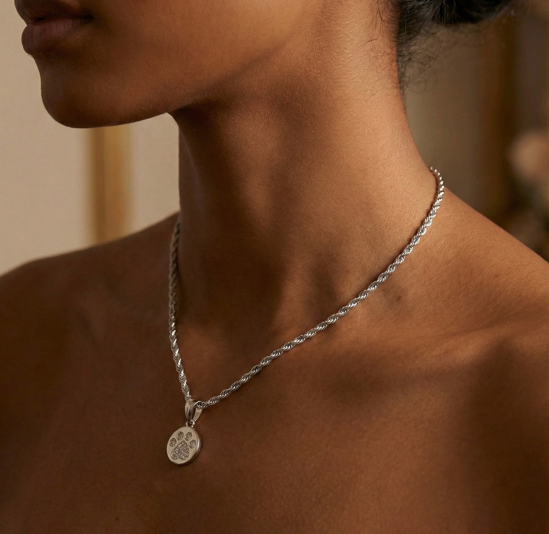 Paw Print Heart Moissanite Pendant