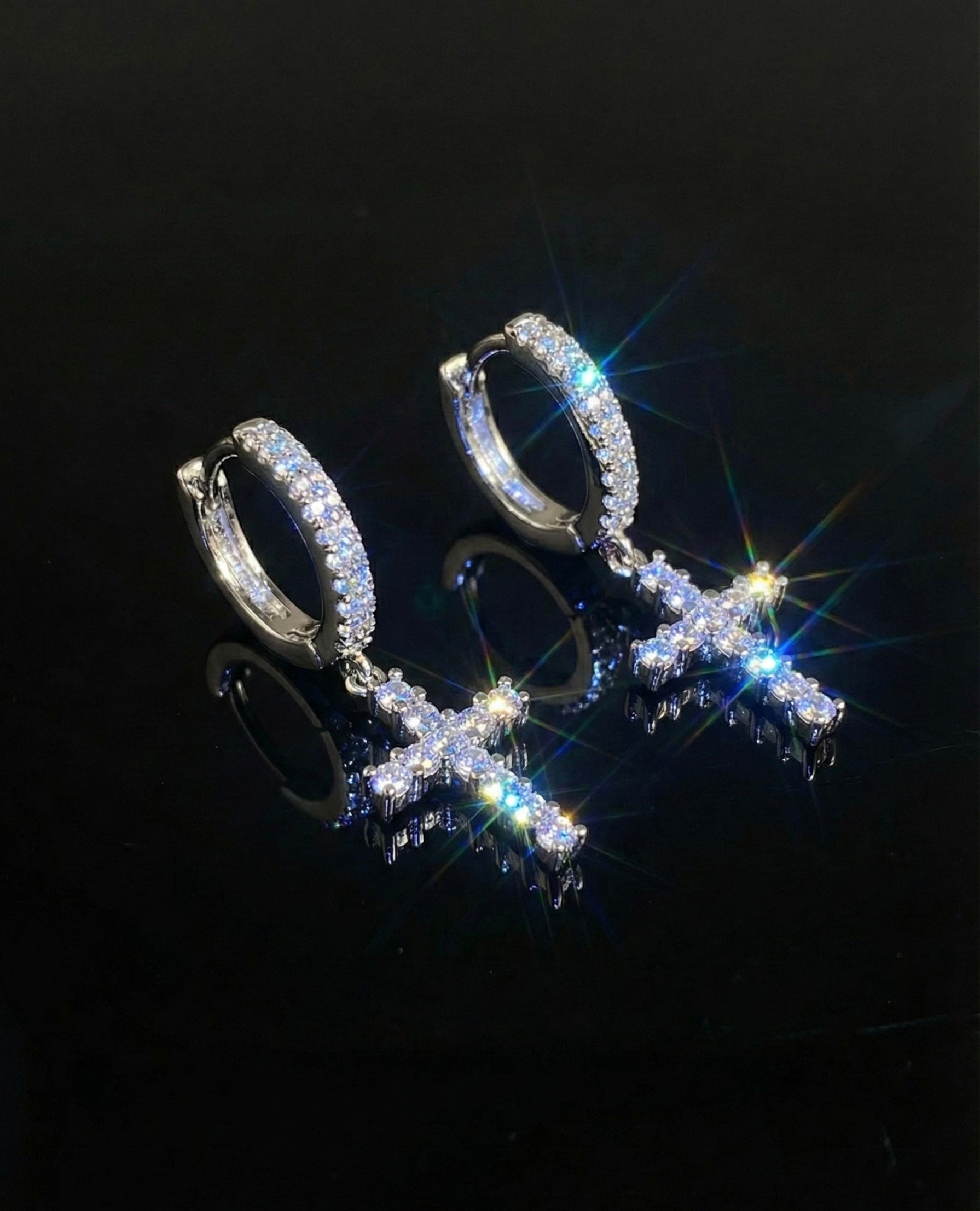 Cross Hoop Moissanite Earrings
