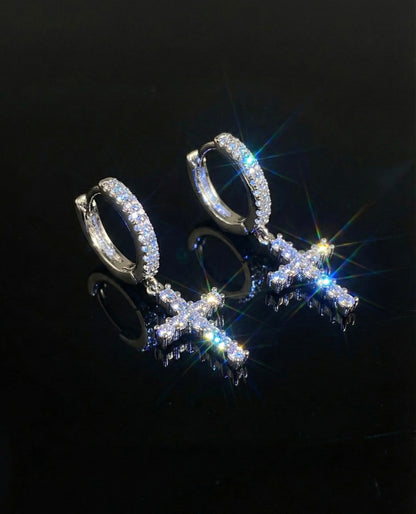 Cross Hoop Moissanite Earrings