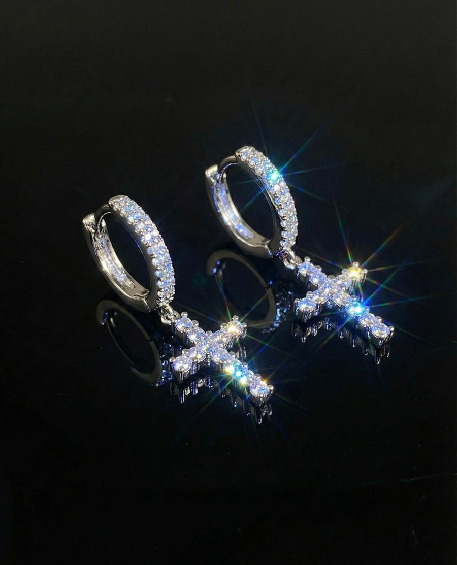 Cross Hoop Moissanite Earrings