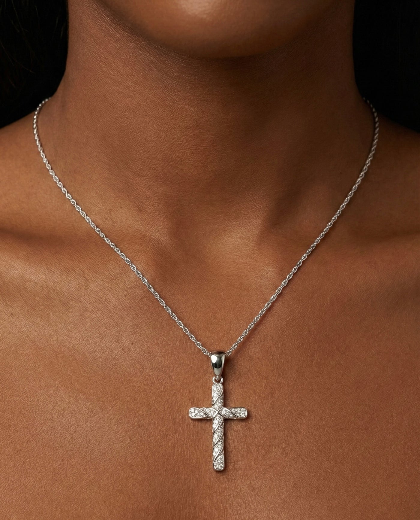Iced Twisted Moissanite Cross Pendant