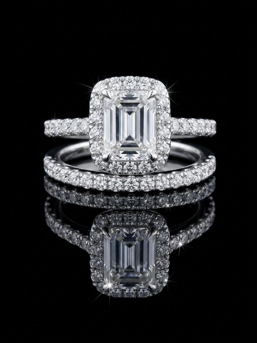 Emerald Cut Moissanite Wedding Ring Set