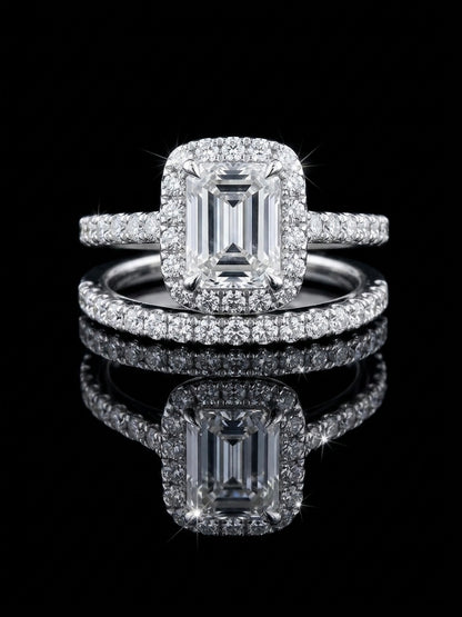 Emerald Cut Moissanite Wedding Ring Set