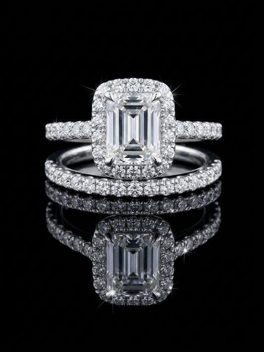 Emerald Cut Moissanite Wedding Ring Set
