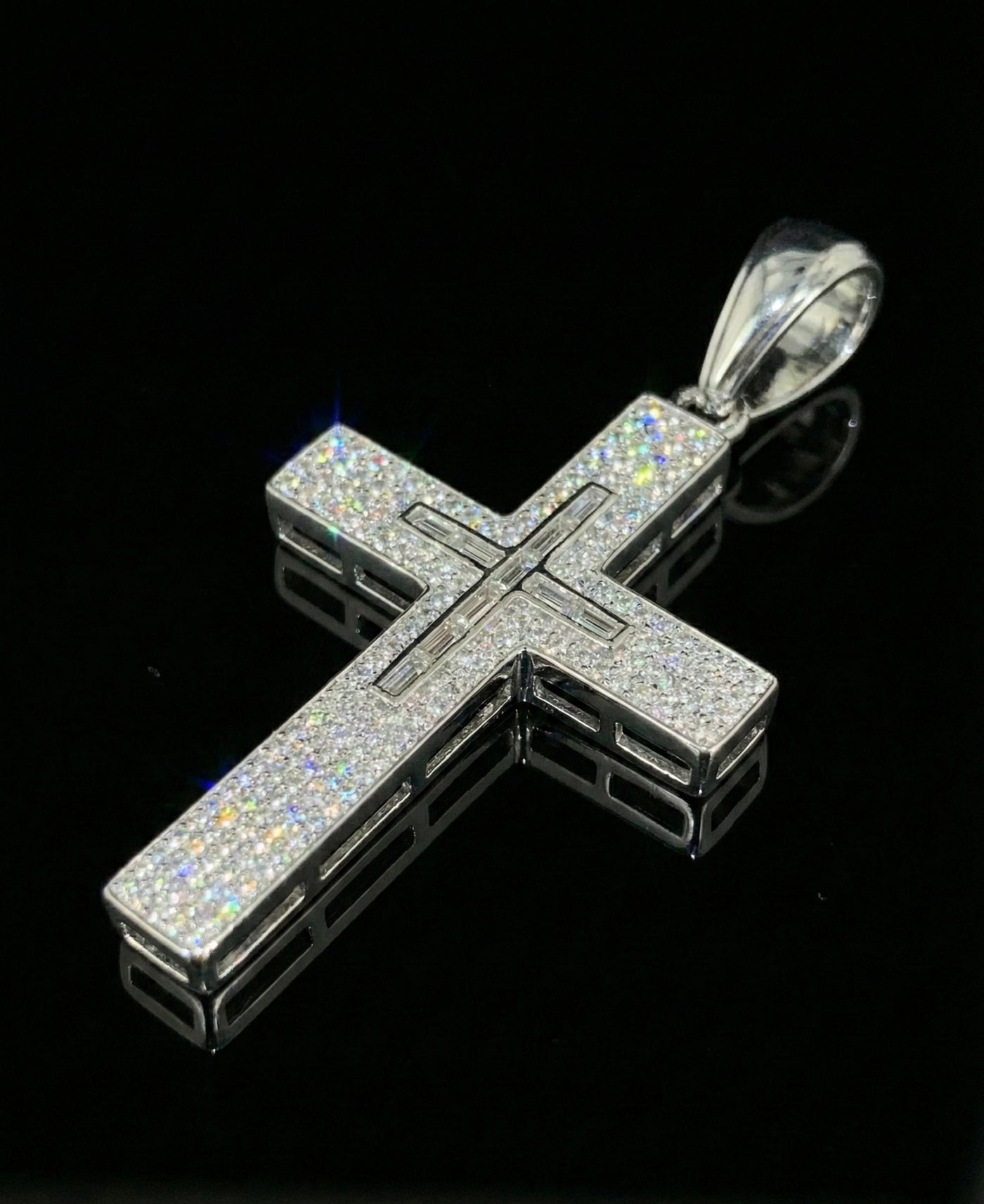Iced Out Cross Moissanite Pendant with Baguette
