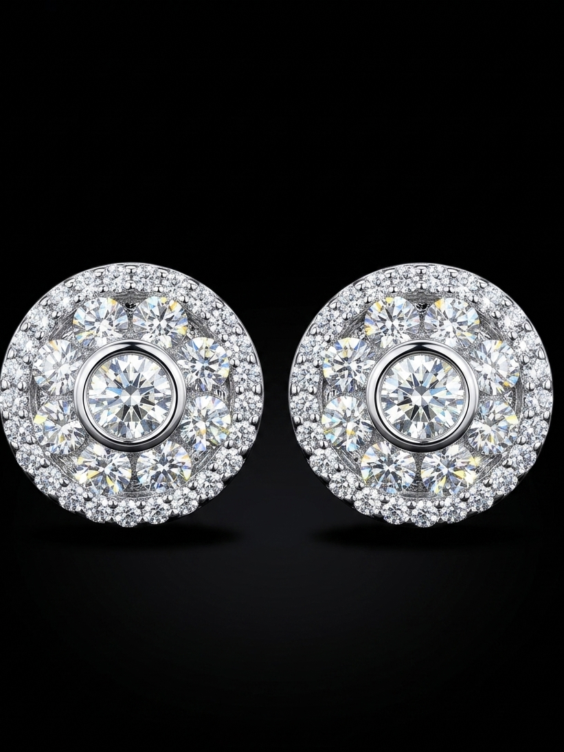 Iced Out Round Baguette Moissanite Earrings