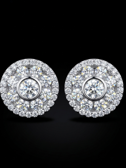 Iced Out Round Baguette Moissanite Earrings