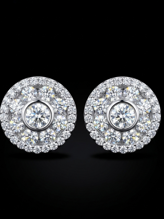 Iced Out Round Baguette Moissanite Earrings