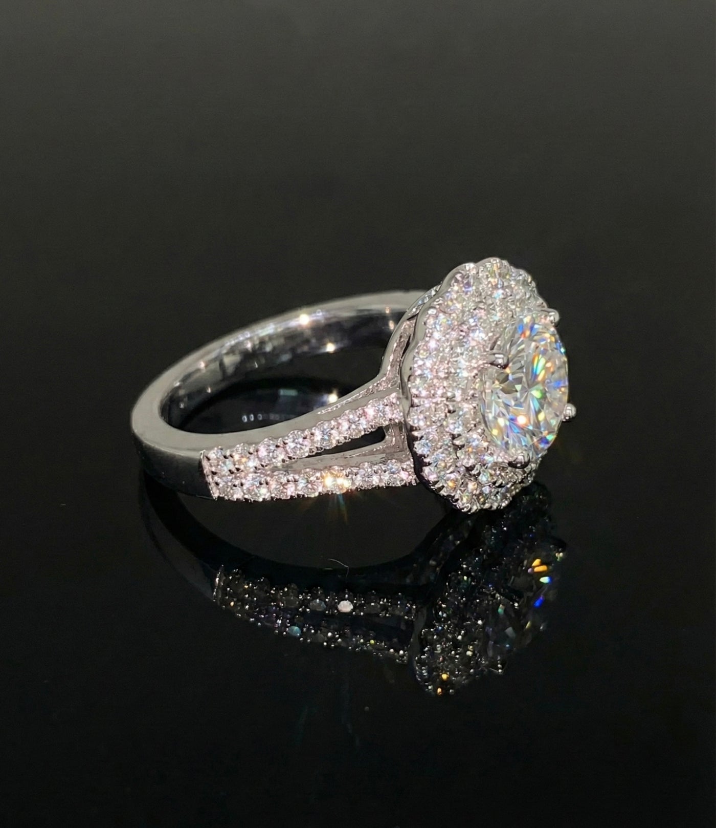 2ct Moissanite Solitaire Halo Wedding/Promise Ring