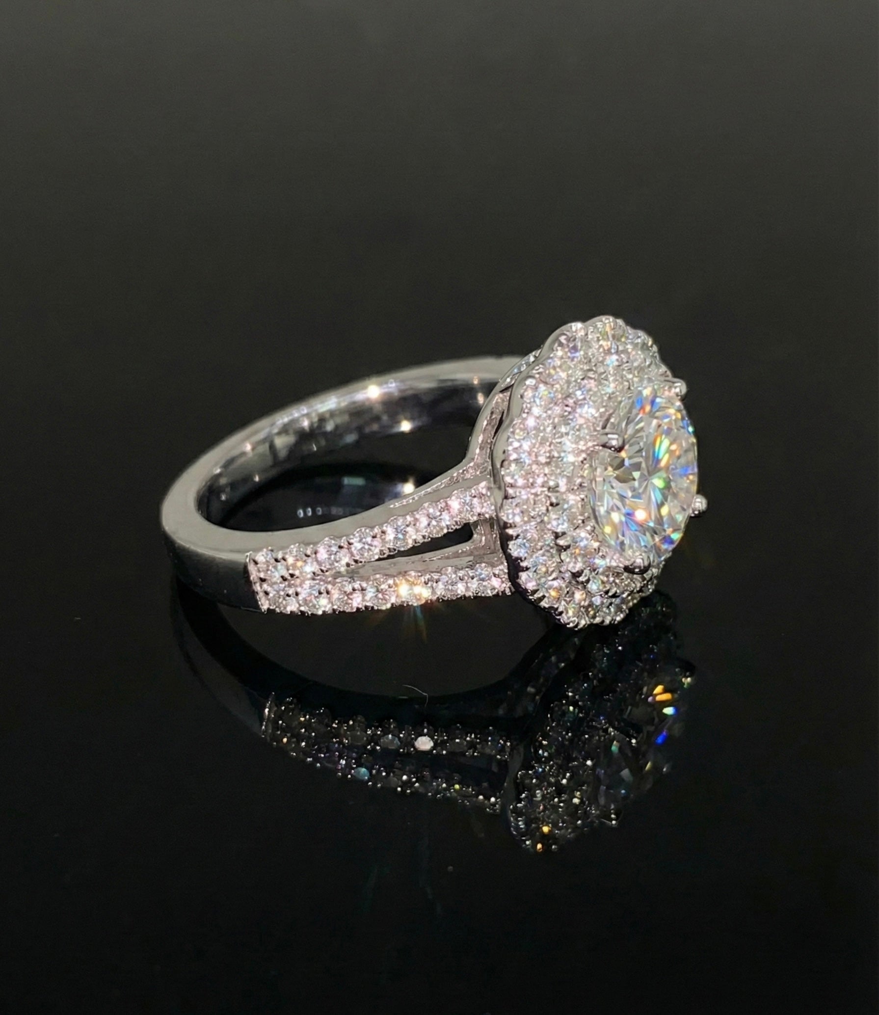 2ct Moissanite Solitaire Halo Wedding/Promise Ring