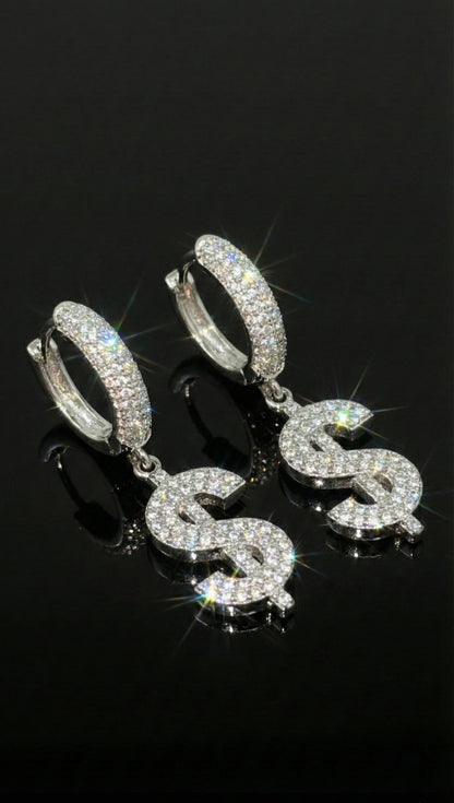 Moissanite Dollar Sign Hoop Earrings