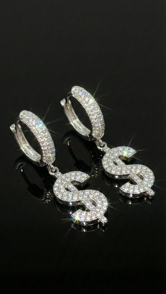 Moissanite Dollar Sign Hoop Earrings