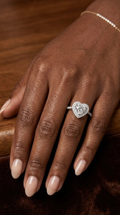 Halo Heart Moissanite Wedding/Promise Ring