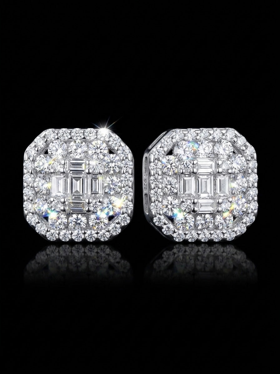 Moissanite Cube Square Baguette Earrings